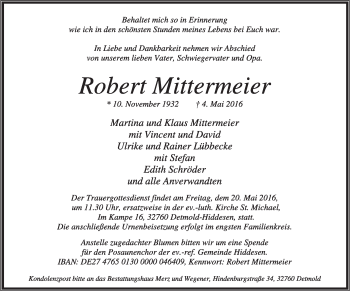 Anzeige  Robert Mittermeier  Lippische Landes-Zeitung