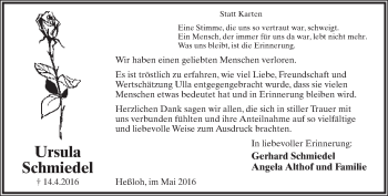 Anzeige  Ursula Schmiedel  Lippische Landes-Zeitung
