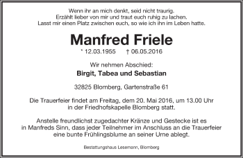 Anzeige  Manfred Friele  Lippische Landes-Zeitung