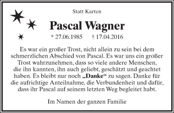 Anzeige  Pascal Wagner  Lippische Landes-Zeitung
