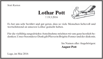Anzeige  Lothar Pott  Lippische Landes-Zeitung