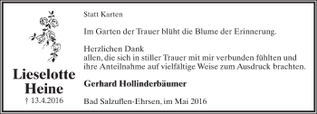 Anzeige  Lieselotte Heine  Lippische Landes-Zeitung