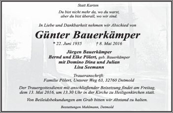 Anzeige  Günter Bauerkämper  Lippische Landes-Zeitung