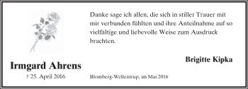 Anzeige  Irmgard Ahrens  Lippische Landes-Zeitung