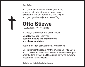 Anzeige  Otto Stiewe  Lippische Landes-Zeitung