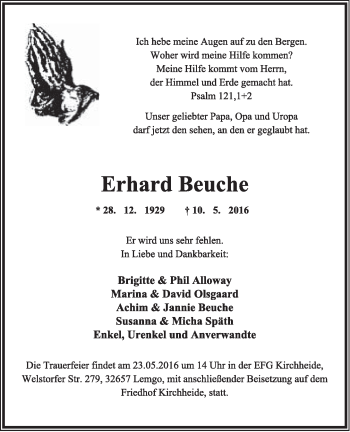 Anzeige  Erhard Beuche  Lippische Landes-Zeitung