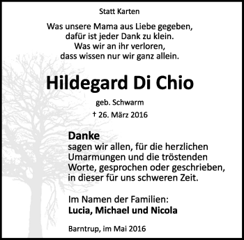 Anzeige  Hildegard Di Chio  Lippische Landes-Zeitung