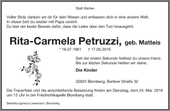 Anzeige  Rita-Carmela Petruzzi  Lippische Landes-Zeitung