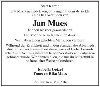 Anzeige  Jan Maes  Lippische Landes-Zeitung