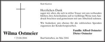 Anzeige  Wilma Ostmeier  Lippische Landes-Zeitung