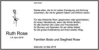 Anzeige  Ruth Rose  Lippische Landes-Zeitung