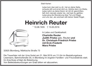 Anzeige  Heinrich Reuter  Lippische Landes-Zeitung