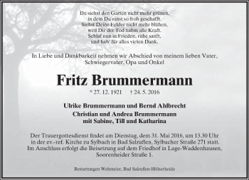 Anzeige  Fritz Brummermann  Lippische Landes-Zeitung