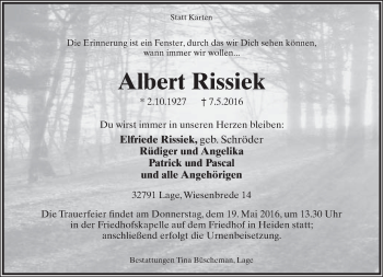Anzeige  Albert Rissiek  Lippische Landes-Zeitung
