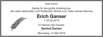 Anzeige  Erich Ganser  Lippische Landes-Zeitung