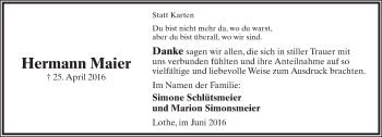 Anzeige  Hermann Maier  Lippische Landes-Zeitung