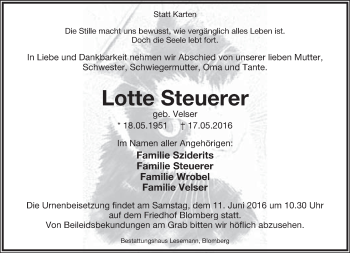 Anzeige  Lotte Steuerer  Lippische Landes-Zeitung