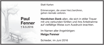 Anzeige  Paul Fenner  Lippische Landes-Zeitung