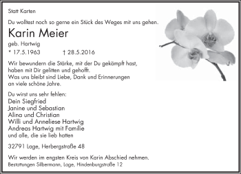 Anzeige  Karin Meier  Lippische Landes-Zeitung