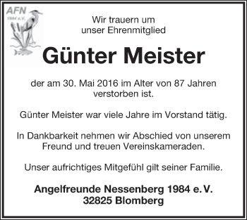 Anzeige  Günter Meister  Lippische Landes-Zeitung