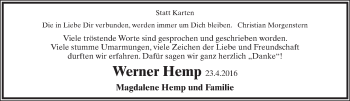 Anzeige  Werner Hemp  Lippische Landes-Zeitung