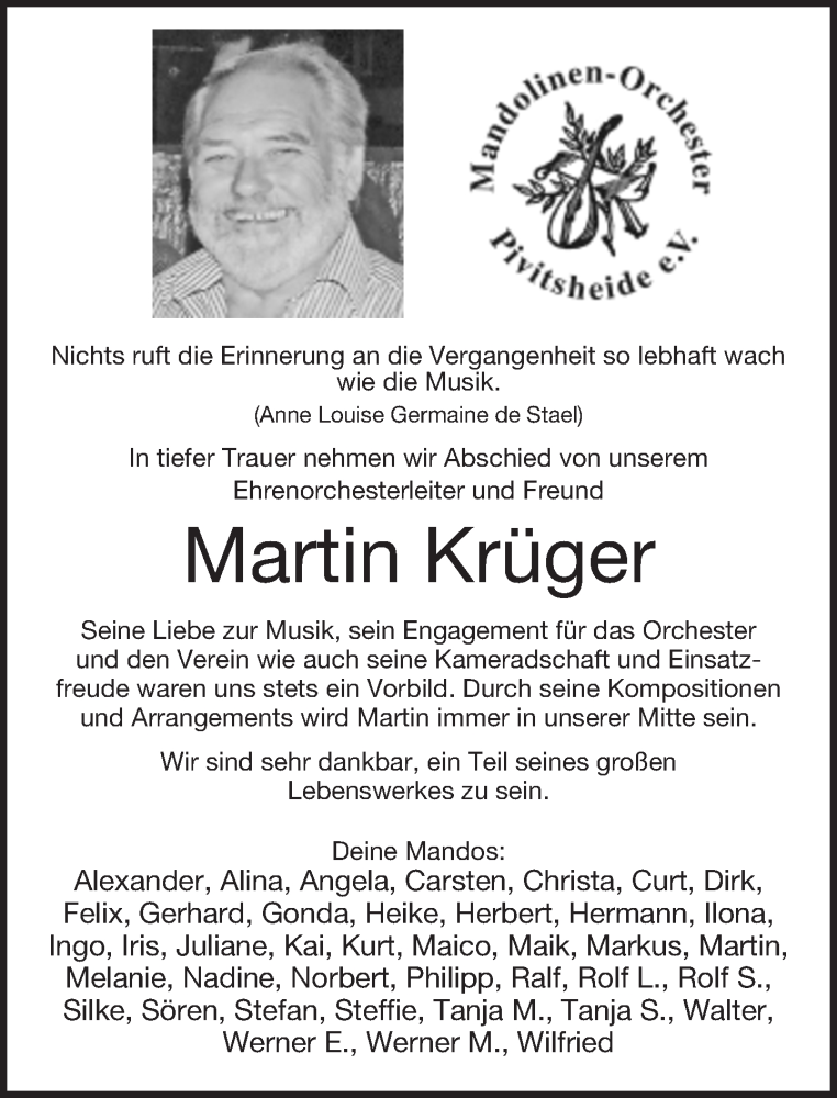  Traueranzeige für Martin Krüger vom 25.06.2016 aus Lippische Landes-Zeitung