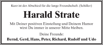 Anzeige  Heinz-Harald Strate  Lippische Landes-Zeitung