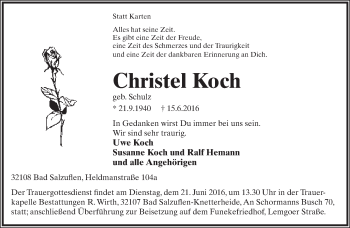 Anzeige  Christel Koch  Lippische Landes-Zeitung