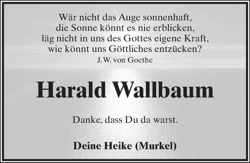  Traueranzeige für Harald Wallbaum vom 25.06.2016 aus Lippische Landes-Zeitung