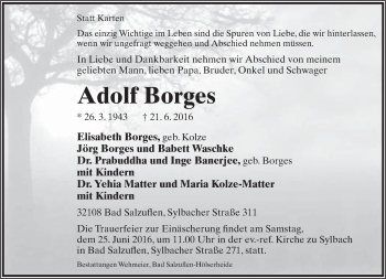 Anzeige  Adolf Borges  Lippische Landes-Zeitung