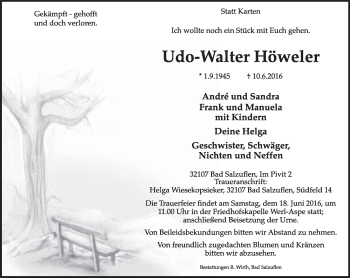 Anzeige  Udo-Walter Höweler  Lippische Landes-Zeitung
