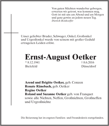 Anzeige  Ernst-August Oetker  Lippische Landes-Zeitung
