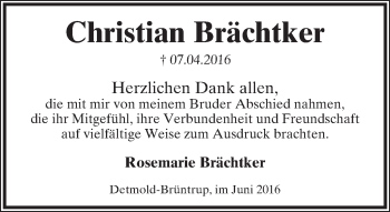 Anzeige  Christian Brächtker  Lippische Landes-Zeitung
