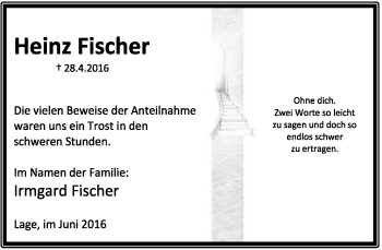 Anzeige  Heinz Fischer  Lippische Landes-Zeitung