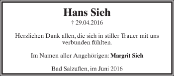 Anzeige  Hans Sieh  Lippische Landes-Zeitung