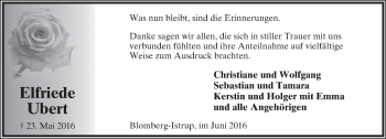 Anzeige  Elfriede Ubert  Lippische Landes-Zeitung