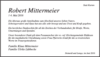 Anzeige  Robert Mittermeier  Lippische Landes-Zeitung