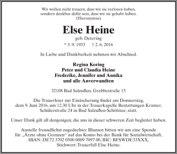 Anzeige  Else Heine  Lippische Landes-Zeitung