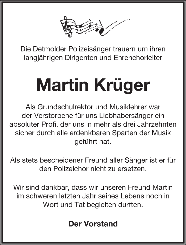  Traueranzeige für Martin Krüger vom 25.06.2016 aus Lippische Landes-Zeitung