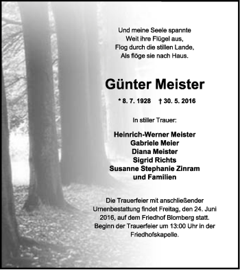 Anzeige  Günter Meister  Lippische Landes-Zeitung