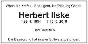 Anzeige  Herbert Ilske  Lippische Landes-Zeitung
