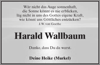 Anzeige  Harald Wallbaum  Lippische Landes-Zeitung