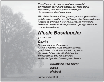 Anzeige  Nicole Buschmeier  Lippische Landes-Zeitung