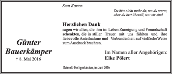 Anzeige  Günter Bauerkämper  Lippische Landes-Zeitung