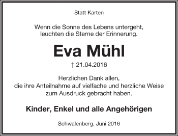 Anzeige  Eva Mühl  Lippische Landes-Zeitung