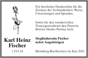 Anzeige  Karl Heinz Fischer  Lippische Landes-Zeitung