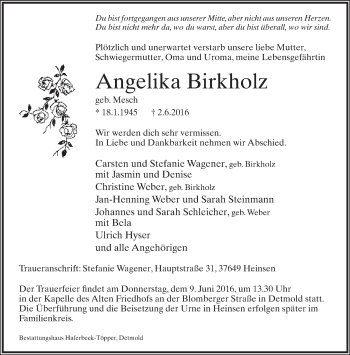 Anzeige  Angelika Birkholz  Lippische Landes-Zeitung
