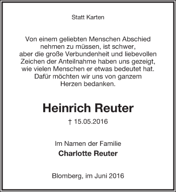 Anzeige  Heinrich Reuter  Lippische Landes-Zeitung