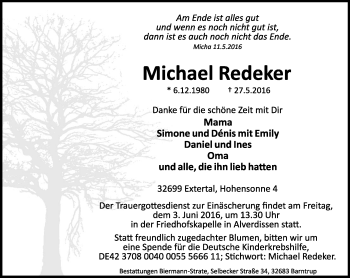 Anzeige  Michael Redeker  Lippische Landes-Zeitung