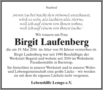 Anzeige  Birgit Laufenberg  Lippische Landes-Zeitung